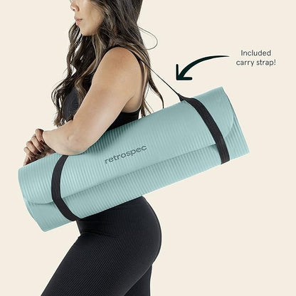 Retrospec Solana Yoga Mat 1/2" Thick w/Nylon Strap for Men & Women - Non Slip Exercise Mat for Yoga, Pilates, Stretching, Floor & Fitness Workouts