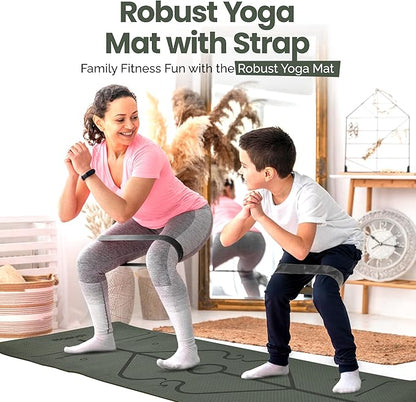 Robust Non-Slip Yoga Mat with Strap, 1/4" Thick TPE Eco-Friendly Workout Mat for Yoga with Position Lines and Texture Surface, Gym Mat for Women, Men, Pilates and Exercises Anti-Tear Sweat-Proof Exercise Mat