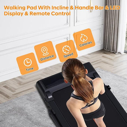 Walking Pad with Handle Bar and Incline, 3.0HP Portable Small Treadmills with Handles for Home Small Spaces, 0.6-6.2MPH Electric Compact Walking Pads Treadmills with Incline, 320LB Capacity