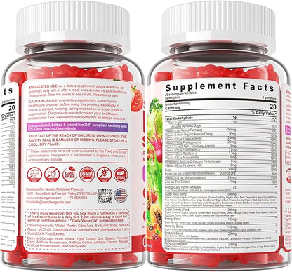 Fruit and Veggie Supplement, Super Greens & Reds Gummies w/40+ Superfoods, Multivitamin, Polyphenol, Spirulina Chlorella, Beet Root Powder Alternative, Support Energy Antioxidants & Gut Health, 120Cts