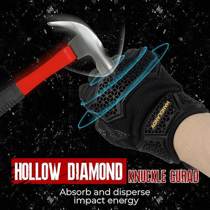 HANDLANDY Fingerless Work Gloves for Men, Padded Impact Tactical Mechanics Gloves, Grip Utility Trucker Driver Gloves (Black- Impact, X-Large (Pack of 1))