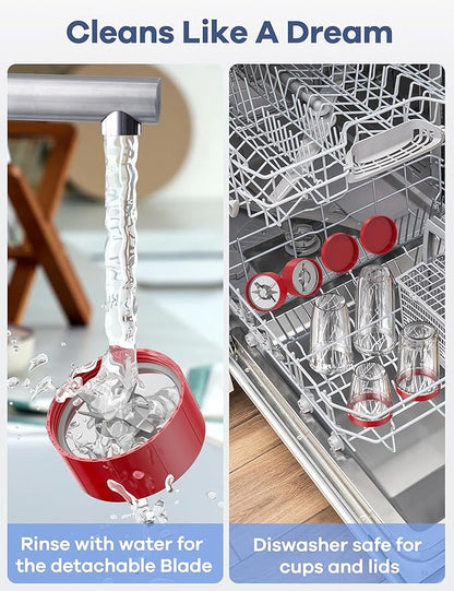 Ganiza Smoothie Blender, 900W Blenders for Shakes and Smoothies, 15-Piece Personal Blender and Grinder Combo for Kitchen, Smoothies Maker with 4 BPA-Free Portable Cup, Nutritious Recipe Red