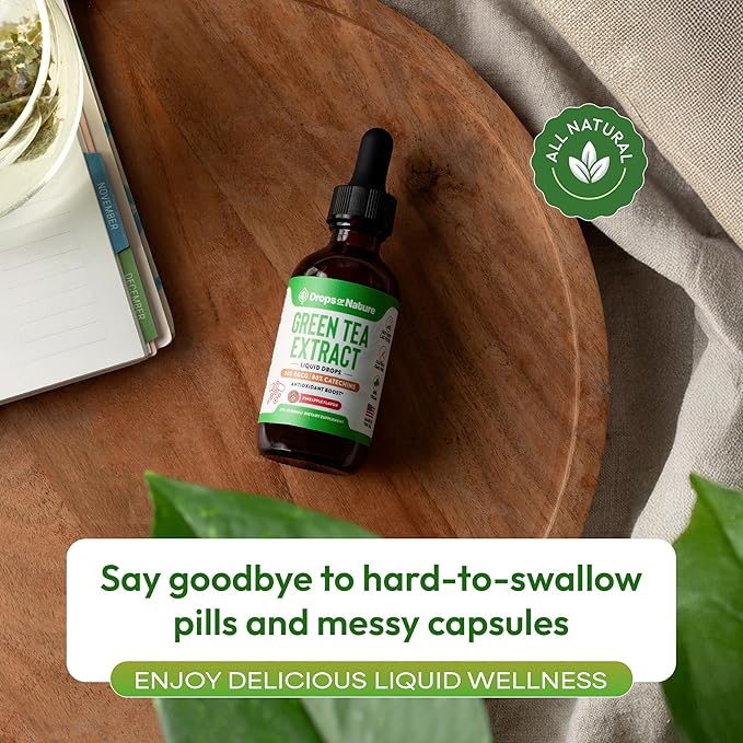 Green Tea 10:1 Extract 50% EGCG - Green Tea Liquid Drops - Vegan, 4X More Powerful Than Pills & Capsules - 2oz Antioxidant & Immune Supplement - Skin, Heart Support, Brain Health & Memory Boost