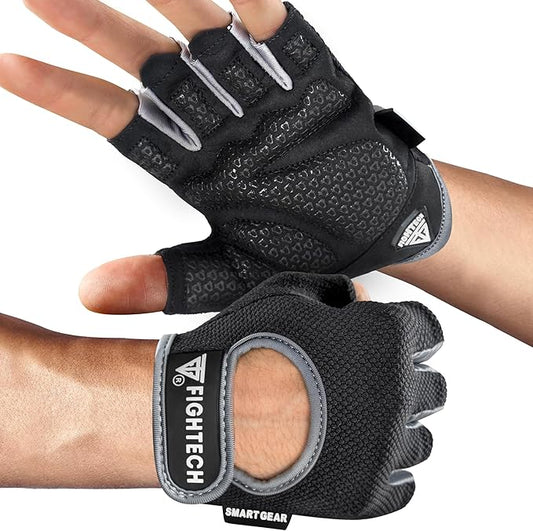 FIGHTECH Workout Gloves for Men and Women, Fingerless Weight Lifting Gloves with Cushioned Palms, Gym Gloves for Exercise Fitness Training Climbing Cycling, Breathable and Lightweight
