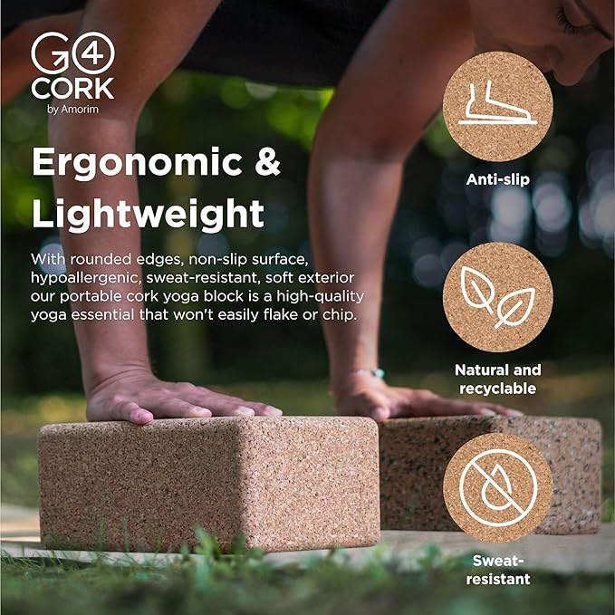 Go4Cork Cork Yoga Block for Yoga, Pilates & Meditation | Non-Slip, Hypoallergenic, Sustainable, Non-Toxic Yoga Block