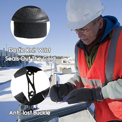 HANDLANDY Winter Gloves for Men Women, Thermal Gloves for Cold Weather Driving Cycling Ski Outdoor, Insulated Leather Work Gloves (Small, Black)