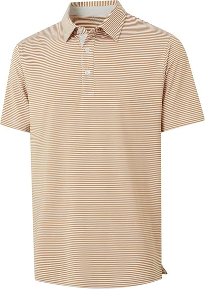 Golf Shirts for Men - Moisture Wicking Short Sleeve Performance Sport Casual Striped Collared Mens Polo Shirt