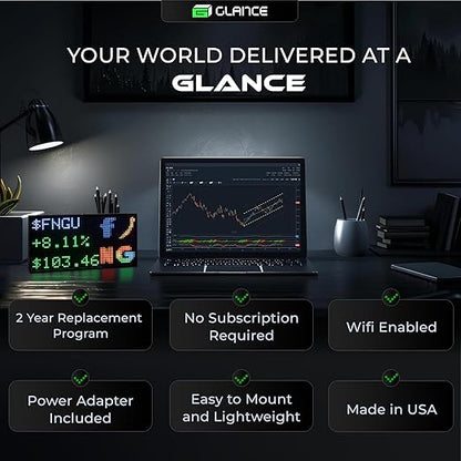 Glance LED Ticker: Real-Time Sports, Stock & Crypto Updates|No Subscription Required|Smart Clock|Home, Office & Man Caves|Great Gift Sports Fans & Investors Black 13/inch x 7/inch SN2000