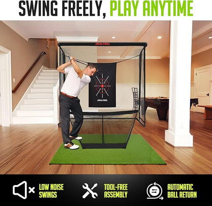 Golf Net, 10x7ft/8x8ft Golf Enclosure Net with Side Barriers/Auto-Ball Return, Low-Noise Target, Carry Bag, 4 Stakes, Hitting Practice Net for Backyard Driving Chipping Indoor Outdoor Use