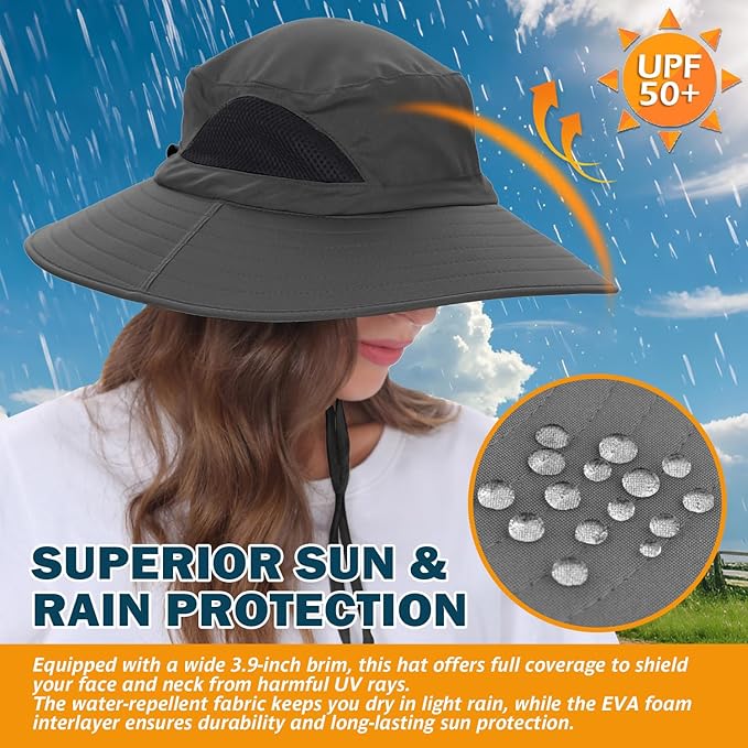 EINSKEY Wide Brim Sun Hat, UPF 50+ UV Protection Waterproof Packable Bucket Hat for Men & Women, Fishing Hiking Beach Garden