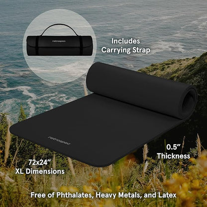 Retrospec Solana Yoga Mat 1/2" Thick w/Nylon Strap for Men & Women - Non Slip Exercise Mat for Yoga, Pilates, Stretching, Floor & Fitness Workouts
