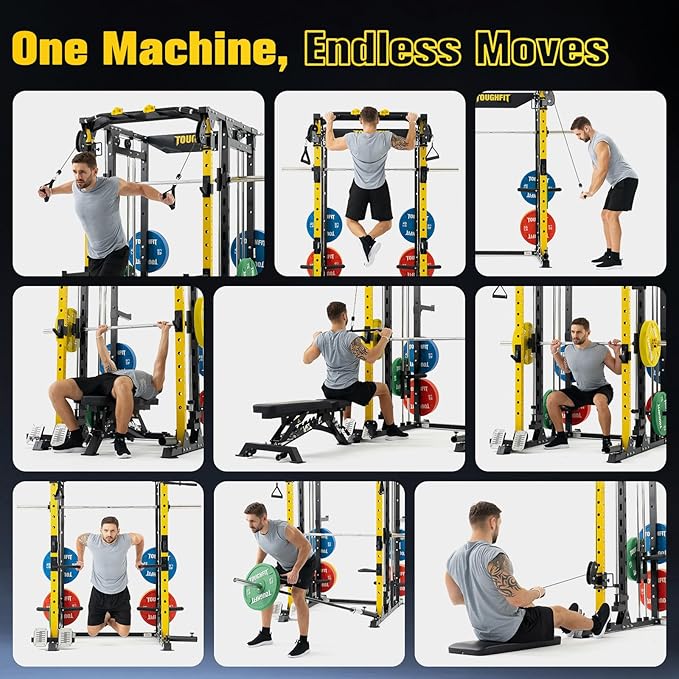 F4 Smith Machine, Power cage with Adjustable Cable Crossover System, All-in-One Squat Rack Training Equipment for Home Gym