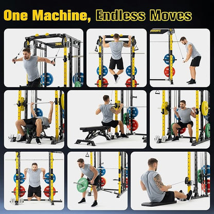 F4 Smith Machine, Power cage with Adjustable Cable Crossover System, All-in-One Squat Rack Training Equipment for Home Gym