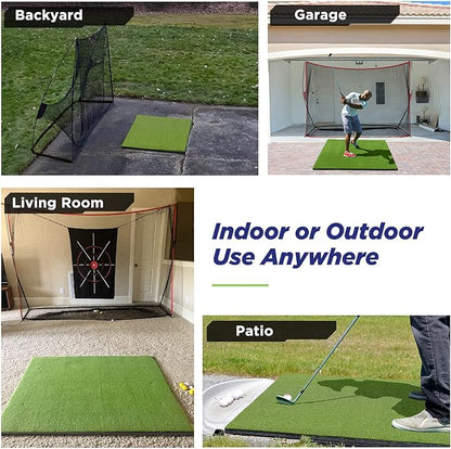 Golfguru Golf Mat, 5x4ft/5x5ft Dense Elite Golf Hitting Mats Practice with 10 Balls, 9 Tees, Heavy Duty Artificial Hitting Training Matt for Backyard Driving Chipping Indoor Outdoor Simulators