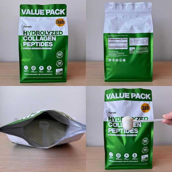 Hydrolyzed Collagen for Women Men (3LB) Type I & III Flavorless & Odorless Easy-Mix Powder Peptan Protein Peptides Joint Hair Skin & Nail Support Gluten-Free Non-GMO Keto Paleo Grass-Fed Kosher