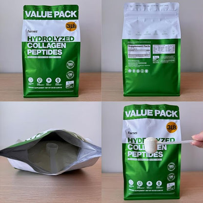 Hydrolyzed Collagen for Women Men (3LB) Type I & III Flavorless & Odorless Easy-Mix Powder Peptan Protein Peptides Joint Hair Skin & Nail Support Gluten-Free Non-GMO Keto Paleo Grass-Fed Kosher