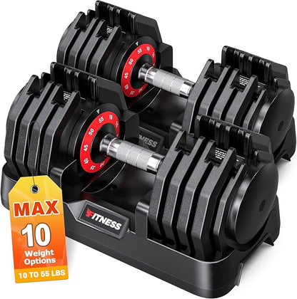 Adjustable Dumbbells Set of 2, 1 Hand Adjustable Weights Dumbbells Set, 5 in 1/10 in 1 Free Dumbbell with Anti-Slip Texture Handle, 25/55/80lb Pair Weight Set For Home Gym Suit both Men and Women