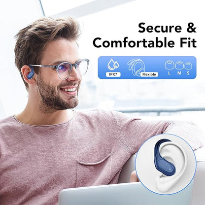 Ear buds Wireless Earbuds Bluetooth 5.3 Headphones 60hrs Playtime with Digital Display Sports Wireless Headphones with Earhook Deep Bass IPX7 Waterproof Over-Ear Earbuds for Android iOS Workout Blue