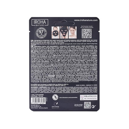 IROHA NATURE Face Masks - Packs for Better Skin (Pack of 5, Rebalancing & Hydrating Tissue Face Mask with Charcoal & Hyaluronic Acid)