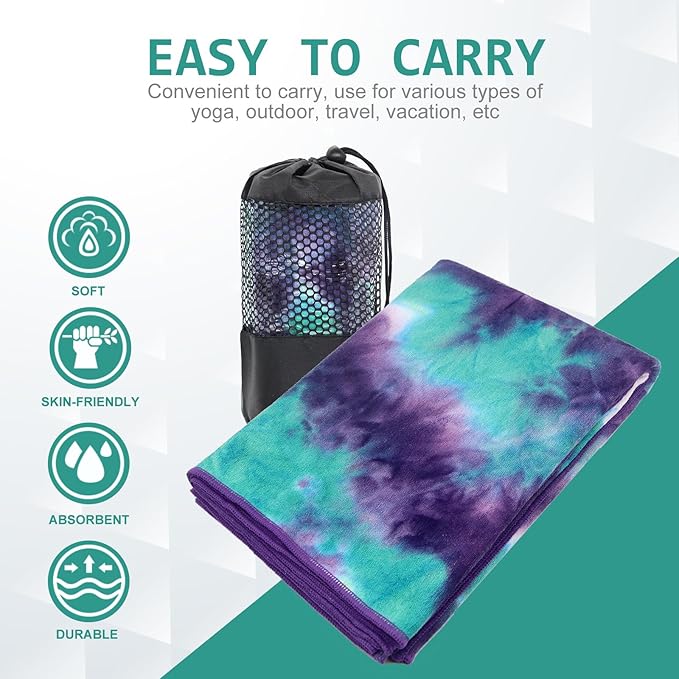 Eunzel 2 Pack Hot Yoga Towel with Grip Dot, Non Slip Yoga Mat Towe Sweat Absorbent Towel for Hot Yoga,Bikram, Pilates and Fitness 72" x 24", Purple & Pink/Green & Purple