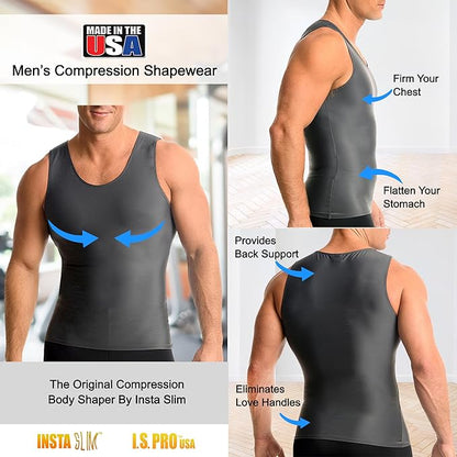 Insta Slim -Made in USA- Compression Tank-Top Shapewear for Men. Tummy Control Slimming Body-Shaper for Belly & Back Support