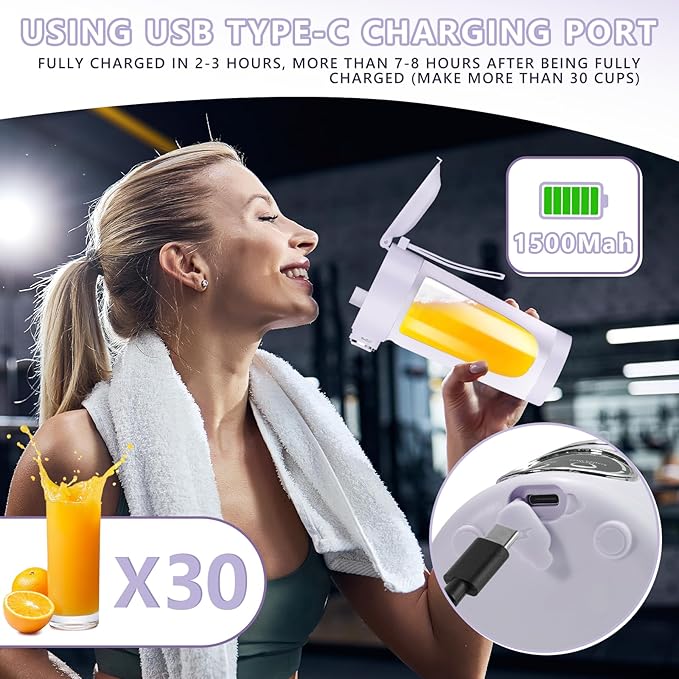 EasySpeed Personal Portable Blender,USB Type-C Rechargeable,700ml Juicer Cup,12 Stainless Steel Blades,4 Gear Modes,1500mAh Battery Capacity,Perfect for Fresh Juice at Home (Purple)