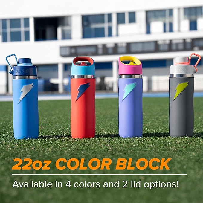 Gatorade 'Overtime' 22oz Stainless Steel Water Bottle, Twist Cap, Grey/Neon Yellow