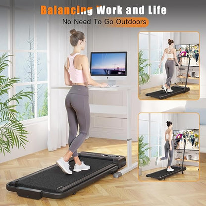 Incline Walking Pad with Handle Bar, Folding Treadmill Foldable Portable Under Desk for Home Office, Ultra Quiet <45dB, Safety Lock, 300+ LB Capacity
