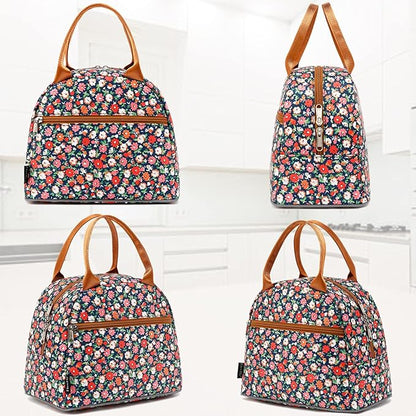 FlowFly Insulated Lunch Cooler Bag - Tote Bag Organizer for Women/Men, Floral#Red