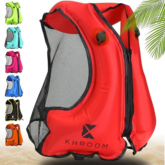 Khroom Inflatable Snorkel Vest for Adults and Teenagers | 60"-75" Height | 90-220 lbs | V2 2025 Model | Buoyancy Jacket for Snorkeling and SUP - Snorkel Vest, Buoyancy Aid