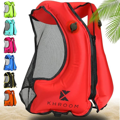 Khroom Inflatable Snorkel Vest for Adults and Teenagers | 60"-75" Height | 90-220 lbs | V2 2025 Model | Buoyancy Jacket for Snorkeling and SUP - Snorkel Vest, Buoyancy Aid