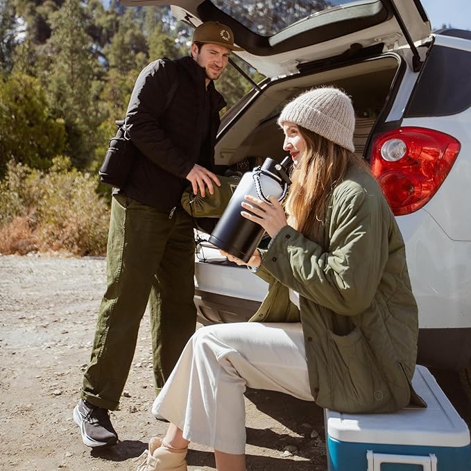 Insulated Water Bottle 64oz,Triple Wall Vacuum Stainless Steel(Dishwasher Safe),Leak Proof & Non-BPA,Flask Jug with Paracord Handle & Straw Spout Lids Sports