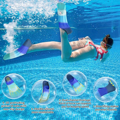 Gintenco Swim Fins, Kids Swim Training Fins for Lap Swimming, Travel Size Flippers with Mesh Bag, Silicone Swimming Fins for Kids Teens Adults Women Men