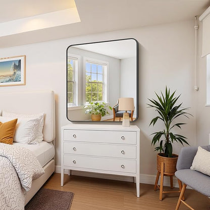 FORBATH Bathroom Mirror 36x40 Inch, Large Rectangular Wall Mirror with Black Aluminum Frame, Rounded Corners, Horizontal or Vertical Mount for Bathroom, Bedroom, Entryway