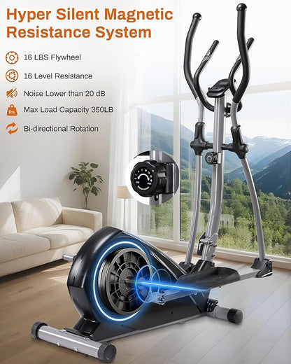 ECHANFIT Elliptical Exercise Machine, Hyper-Quiet Magnetic Elliptical Machine for Home, Elliptical Training Machines with 16 Resistance Levels, App Bluetooth, Backlit LCD Monitor, Pulse Sensor
