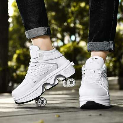 2-in-1 Roller Skates & Sneakers Unisex Retractable Wheels Outdoor Fun & Fitness Kick Roller Shoes