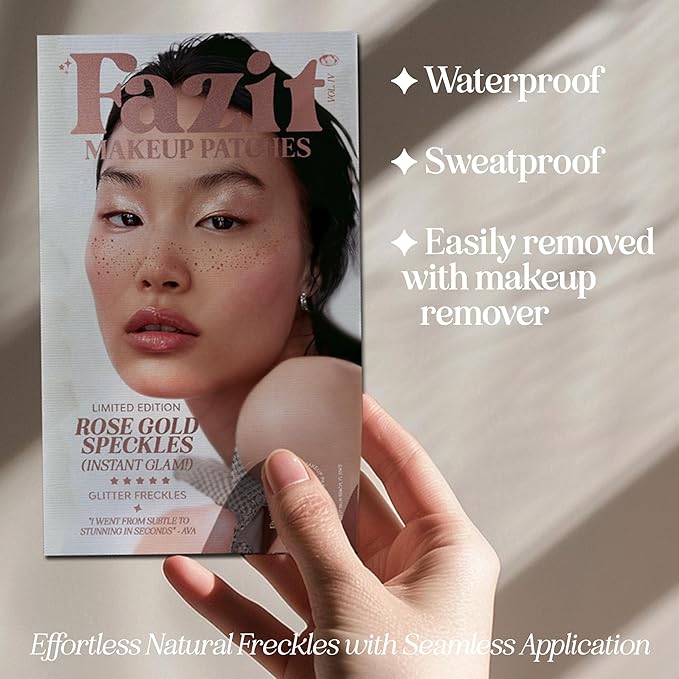 Fazit Makeup Patches - Rose Gold - Face Glitter Makeup Speckles - Glow Up Makeup Patches - Face Glitter Speckles Patches - Cute Glitter Makeup Accessories for Women - Cosmetic Glitter for Face