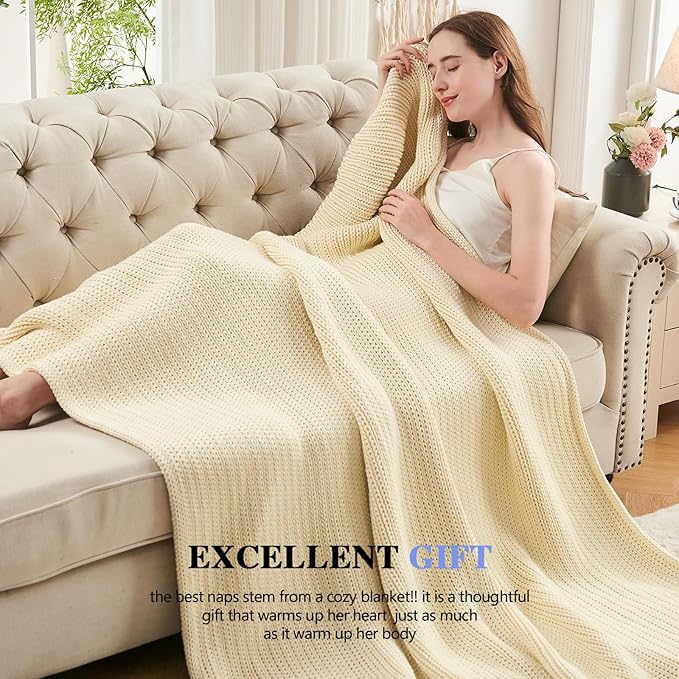 L'AGRATY Knitted Weighted Blanket - 48"x72" 12lbs Cooling Chunky Knit Heavy Blanket for Adults Braided Crochet Throw Thick Cable Yarn Knit Decorative No Beads Evenly Weighted Machine Washable