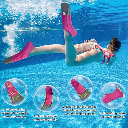 Gintenco Swim Fins, Kids Swim Training Fins for Lap Swimming, Travel Size Flippers with Mesh Bag, Silicone Swimming Fins for Kids Teens Adults Women Men