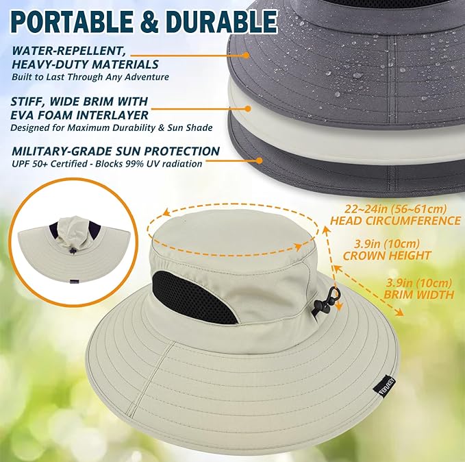 EINSKEY Wide Brim Sun Hat, UPF 50+ UV Protection Waterproof Packable Bucket Hat for Men & Women, Fishing Hiking Beach Garden