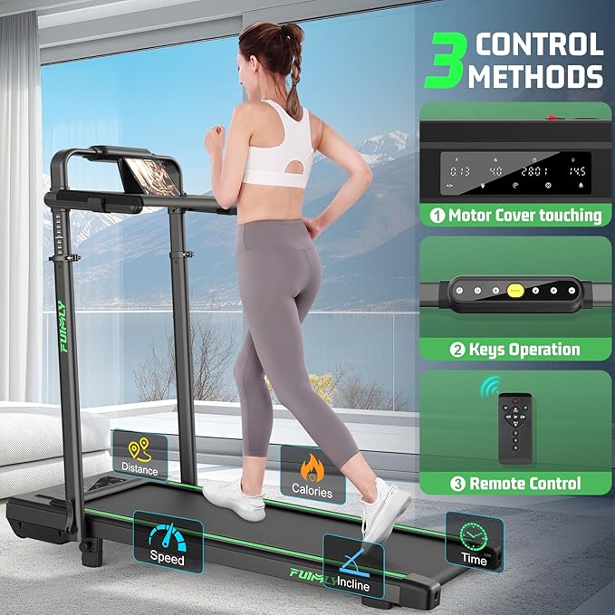 Walking Pad Treadmill with Desk Workstation, 10% Incline Foldable Treadmill with Handrail, 300lbs Capacity, 3 Control Methods, 8 in 1 Folding Treadmills for Home Office