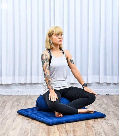 Leewadee Meditation Cushion Set – 1 Round Zafu Meditation Pillow and 1 Square Roll-Up Zabuton Meditation Mat, Pillows Bundle Filled with Kapok