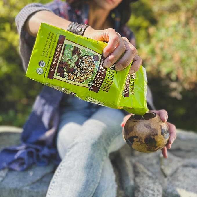 ECOTEAS Organic Yerba Mate Loose Leaf Tea – Unsmoked Detox Herbal Tea for Natural Energy – Coffee Alternative - Kosher, Non-GMO, Gluten-Free - Traditional Cut, 1 lb (Pack of 3)