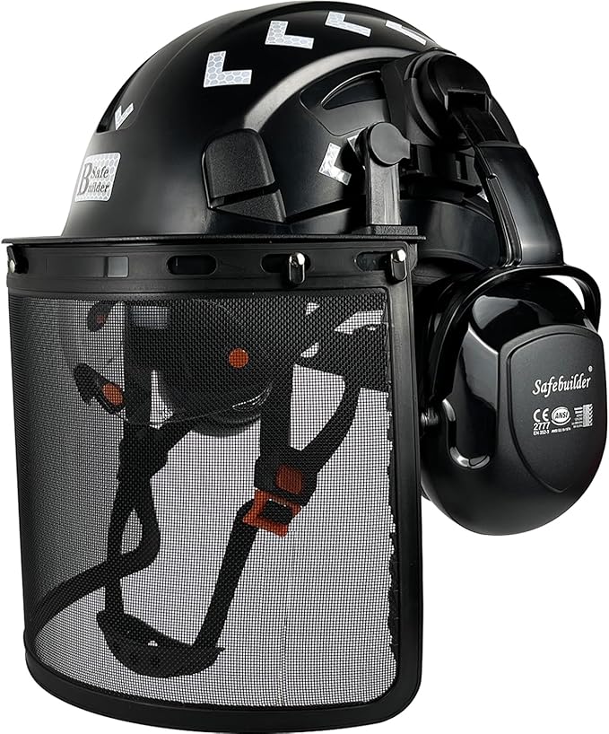 Forestry Safety Helmet with Build-in Visor Mesh Face Shield Ear Muffs 4 in 1 Chainsaw Safety Hard Hats