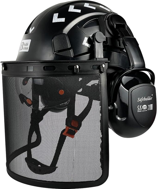Forestry Safety Helmet with Build-in Visor Mesh Face Shield Ear Muffs 4 in 1 Chainsaw Safety Hard Hats