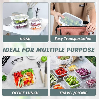 10 Packs Glass Food Storage Containers Set, Glass Meal Prep Containers with Lids, Airtight Lunch Containers, Microwave, Oven, Freezer and Dishwasher Safe, White