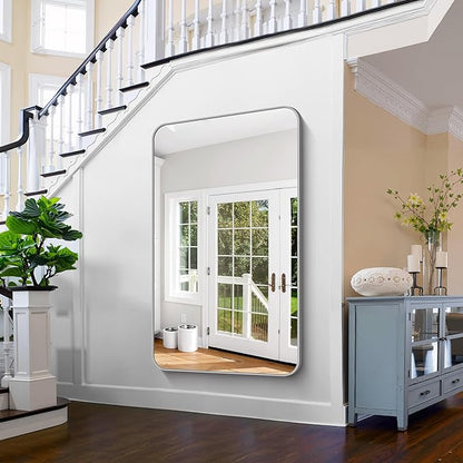 FORBATH 60x36 Inch Silver Bathroom Mirror for Over Sink, Large and Wide Rectangular Wall Mirror with Metal Frame, Rounded Corners for Bathroom, Bedroom, Entryway Decor (Horizontal or Vertical)