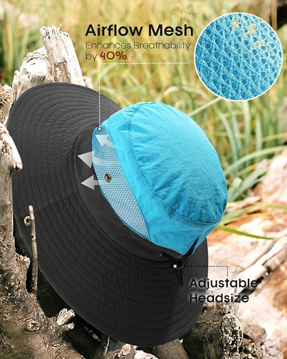 FURTALK Womens Sun Hat with Ponytail Hole Beach Hiking Summer Wide Brim UPF 80+ Outdoor Protection Foldable Bucket Hat