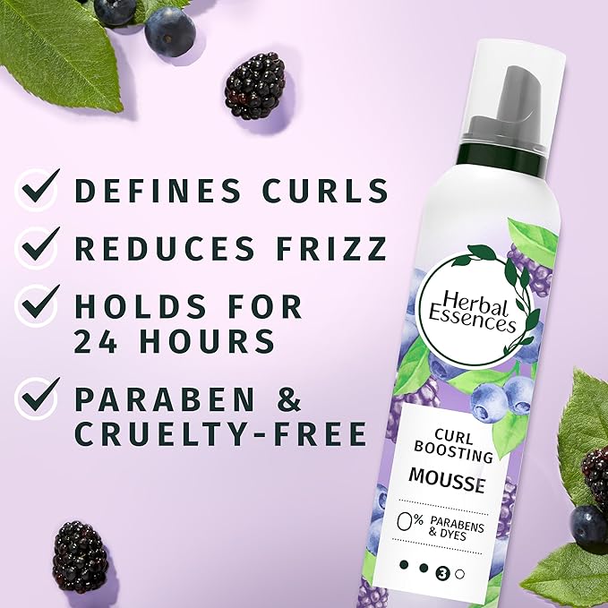 Herbal Essences Curl Boosting Mousse, Frizz Control for Curly & Wavy Hair, Long-Lasting Hold with Berry Scent, Paraben & Dye-Free, Cruelty-Free, 6.8 Fl Oz Each, 3 Pack