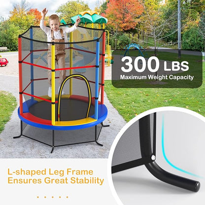 GYMAX Toddler Trampoline, 55” Trampoline for Kids with Bottom-to-Top All-Round Enclosure Net & Seamless Jumping Mat, ASTM Approved Easy Assembly Kids Mini Trampolines Indoor/Outdoor